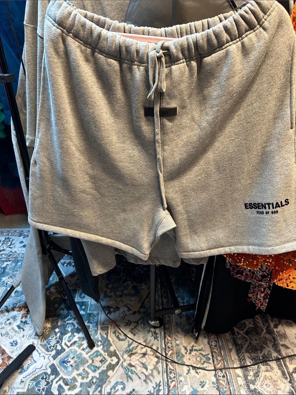 ESSENTIALS Light Gray Fleece Athletic Drawstring Women's Shorts